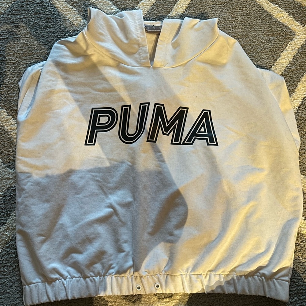 PUMA Cropped White Gray Hoodie with Logo